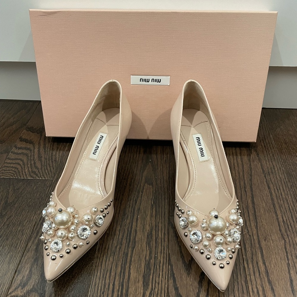 Miu Miu patent crystal cream shoe size 36